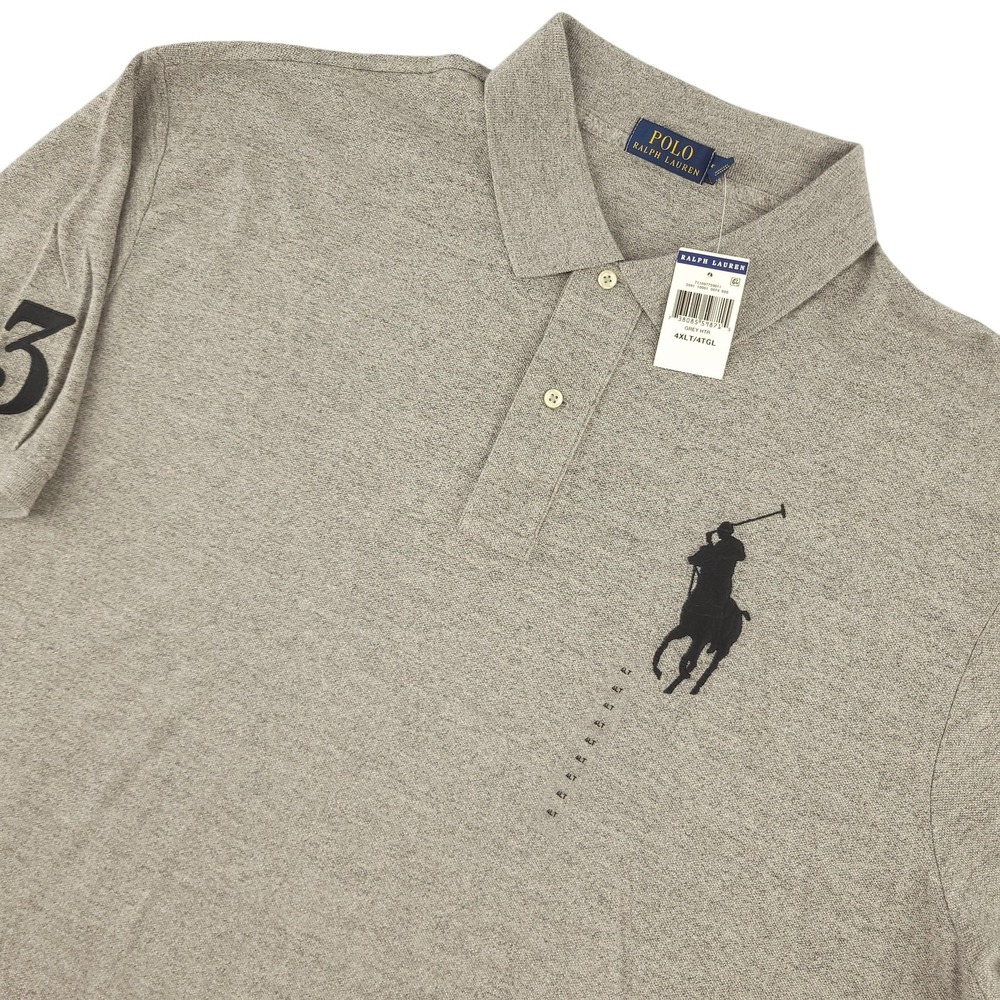 Polo Ralph Lauren Polo Shirt Mens 4XLT Tall Gray Solid Cotton Big Pony Logo Top